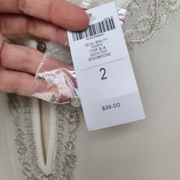 CHICOS | NWT Sheer Cream Metallic Silver Embroidered Blouse Holiday Party L - Picture 12 of 13